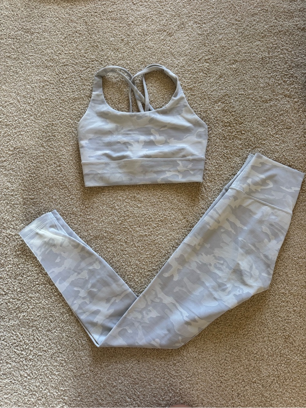 lululemon athletica Light Gray Camo Sports Bra and Leggings Set